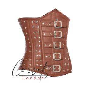 Brown Leather Corset With Buckles & Stud