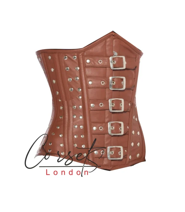 Brown Leather Corset With Buckles & Stud