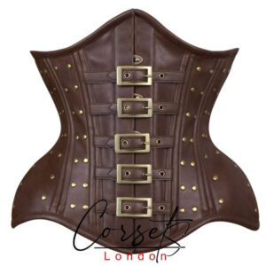 Real Leather Steel Boned wide hip Corset Steampunk style With Buckles