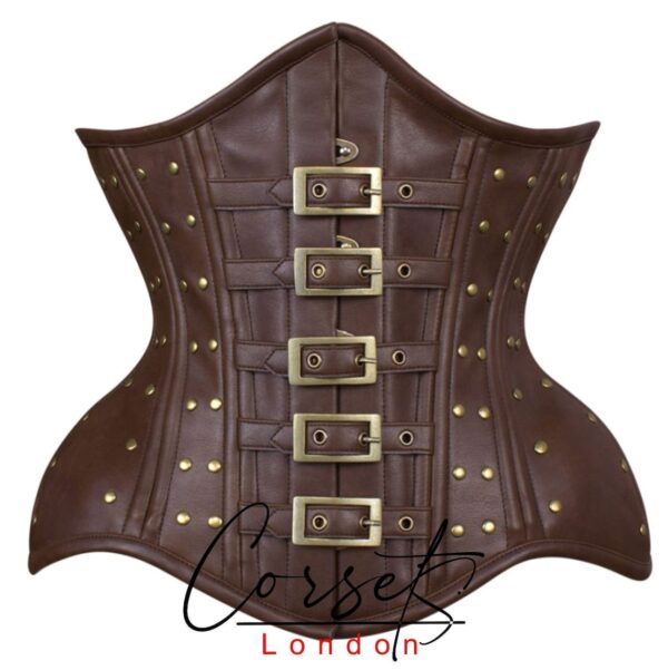 Real Leather Steel Boned wide hip Corset Steampunk style With Buckles