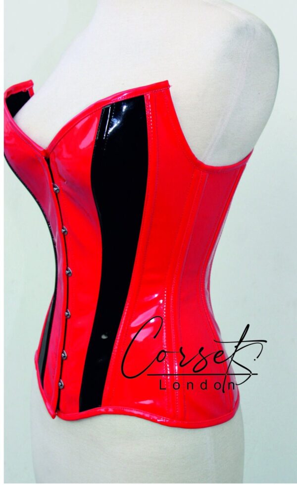 Red & Black PVC Steel boned corset.