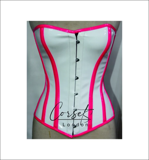 Overbust Corset white pvc Pink Contrasts